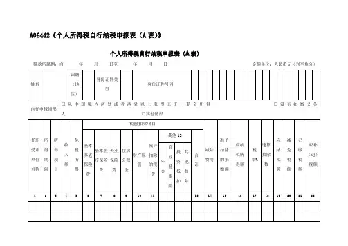 A06442个人所得税自行纳税申报表A表