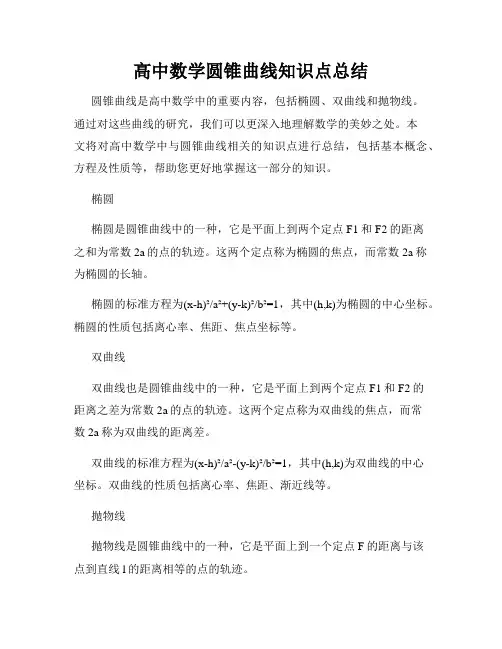 高中数学圆锥曲线知识点总结