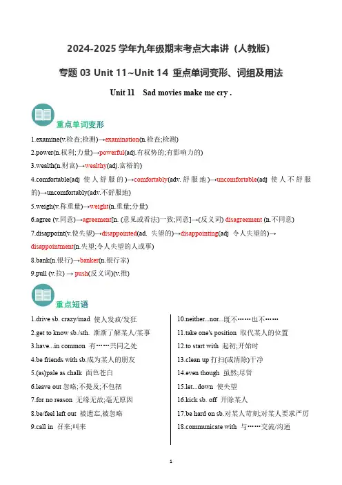 人教版九年级英语复习  专题03 Unit 11~Unit 14 (重点单词变形、词组、句型)