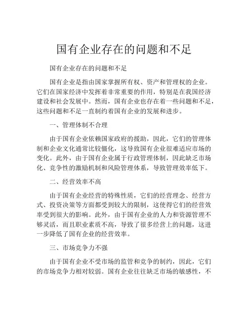国有企业存在的问题和不足