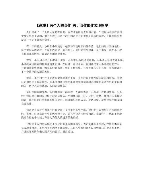 【叙事】两个人的合作 关于合作的作文500字