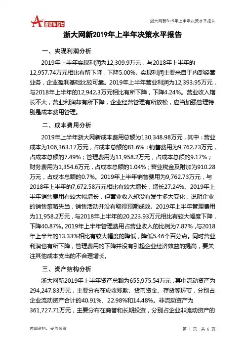 浙大网新2019年上半年决策水平分析报告