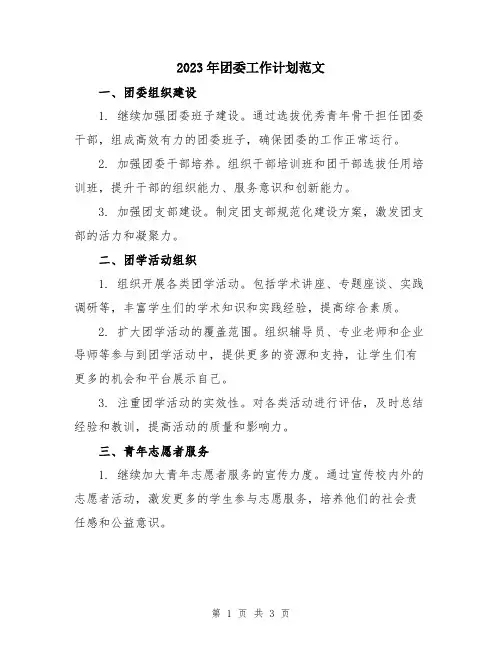 2023年团委工作计划范文 