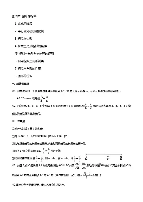 北师大版九年级数学上册知识点归纳：第四章图形的相似 2