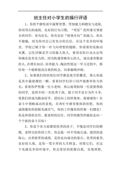 班主任对小学生的操行评语