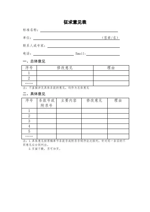 征求意见表【模板】