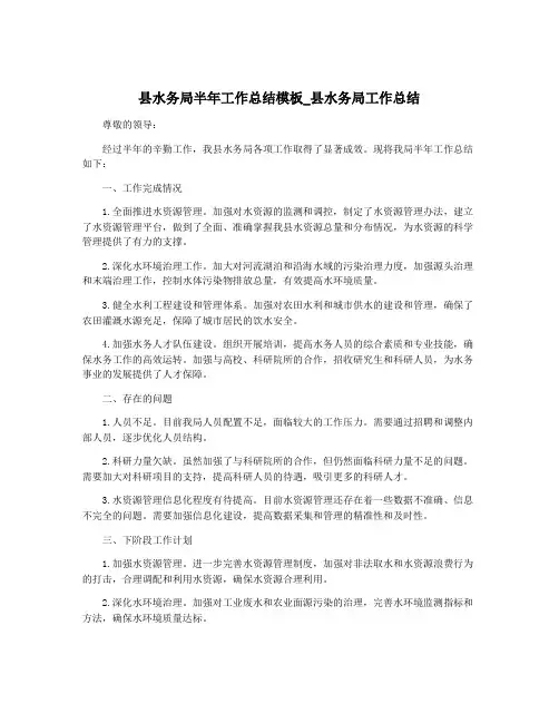 县水务局半年工作总结模板_县水务局工作总结