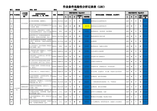 作业条件危险性分析记录表(LEC)办公室 新