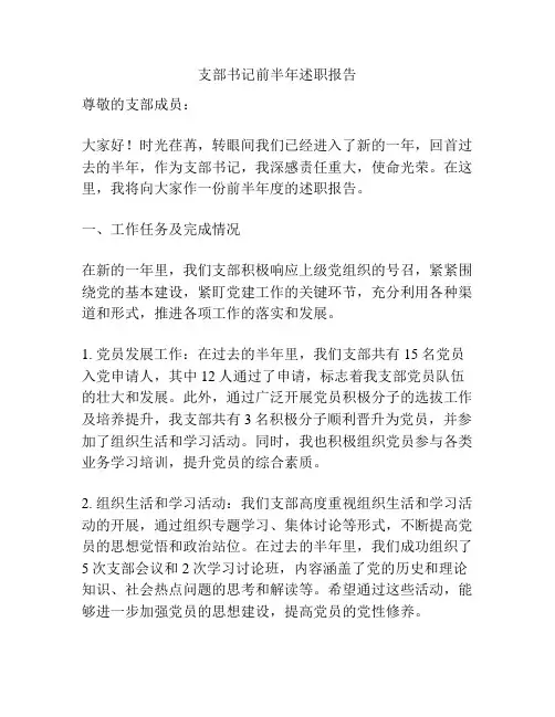 支部书记前半年述职报告