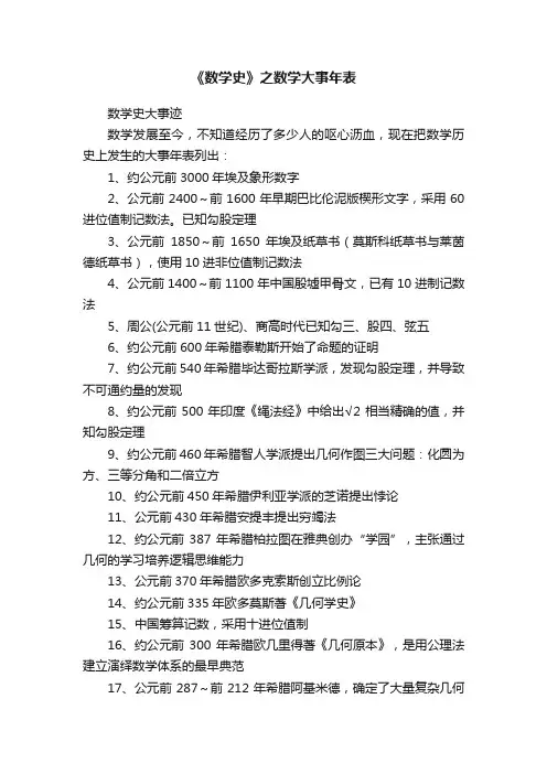 《数学史》之数学大事年表