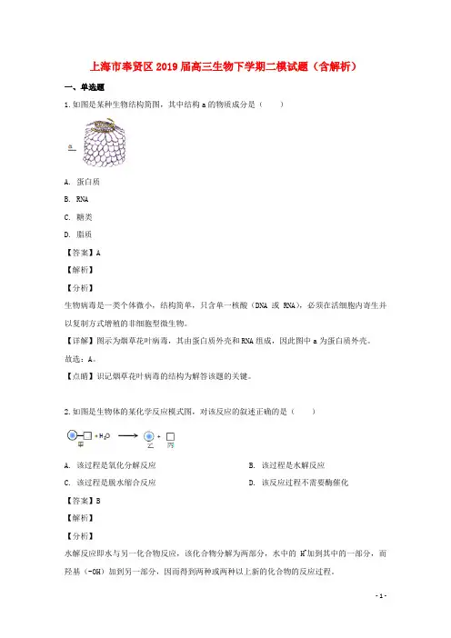 上海市奉贤区高三生物下学期二模试题(含解析)