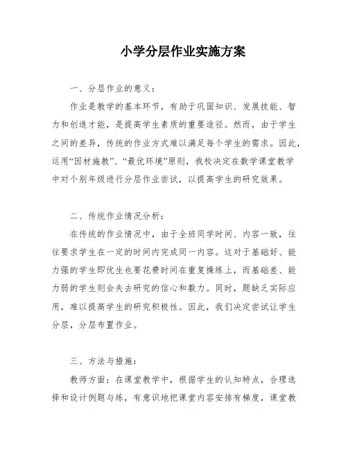 小学分层作业实施方案