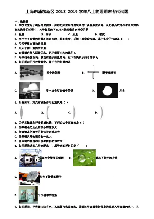 上海市浦东新区2018-2019学年八上物理期末考试试题