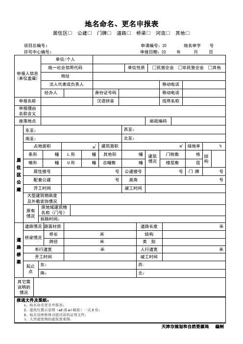 地名命名、更名申报表