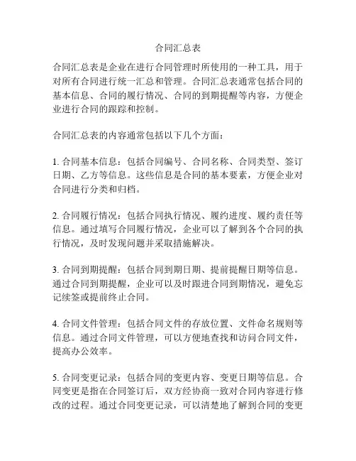 合同汇总表