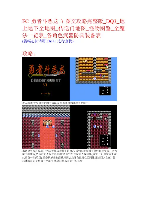 FC勇者斗恶龙3图文攻略完整版_地上地下全地图_传送门地图_怪物图鉴_全魔法一览表_各角色武器防具装备表要点