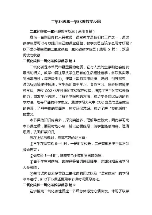 二氧化碳和一氧化碳教学反思（通用5篇）