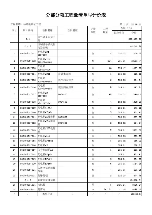 水电安装预算书模板