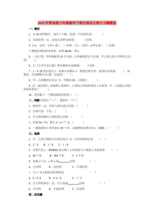 2019年青岛版六年级数学下册比例及比例尺习题精选