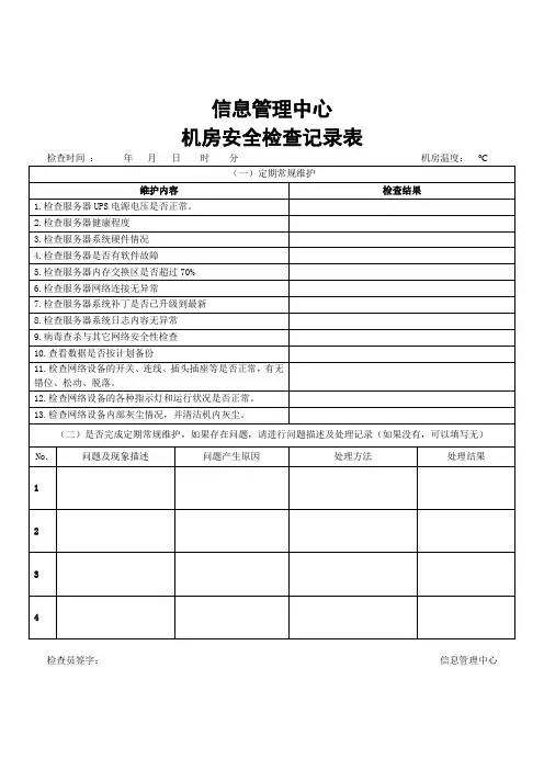 医院机房安全检查记录表(每周)
