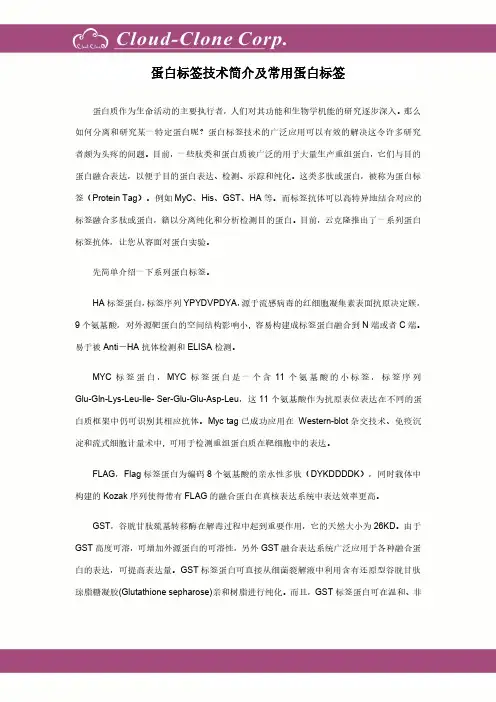 蛋白标签技术简介及常用蛋白标签