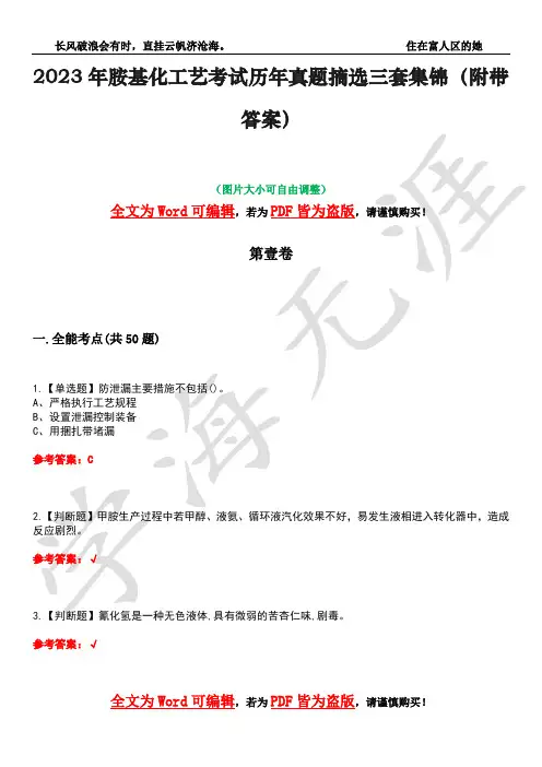 2023年胺基化工艺考试历年真题摘选三套集锦(附带答案)荟萃41
