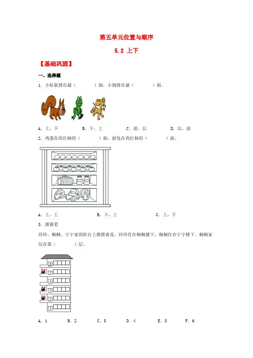 上下(同步练习) 一年级上册数学同步课时练 (北师大版,含答案)