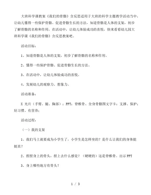 大班科学课教案《我们的骨骼》含反思