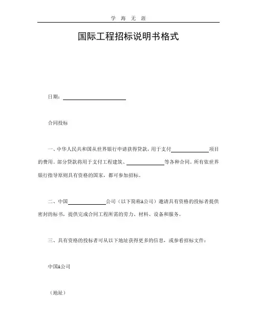 国际工程招标说明书格式 (2).doc