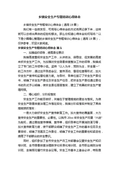 乡镇安全生产专题培训心得体会（通用19篇）