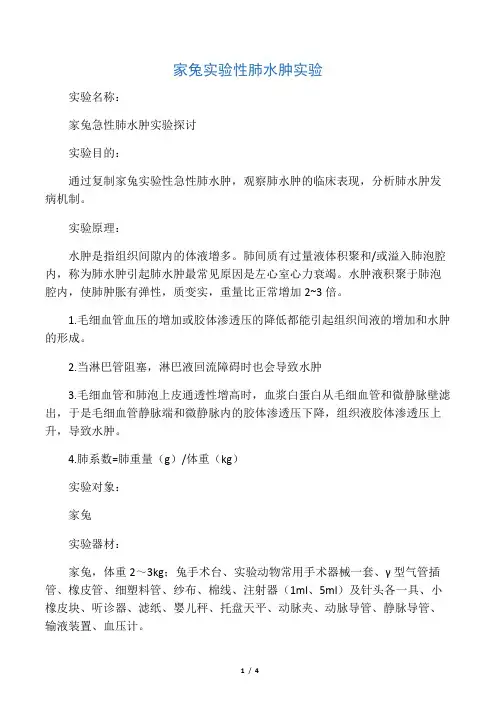 家兔实验性肺水肿实验报告