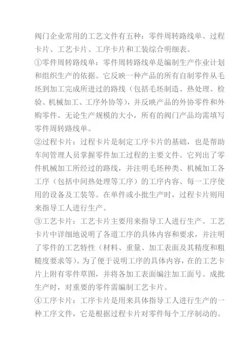 阀门企业常用的工艺文件有五种