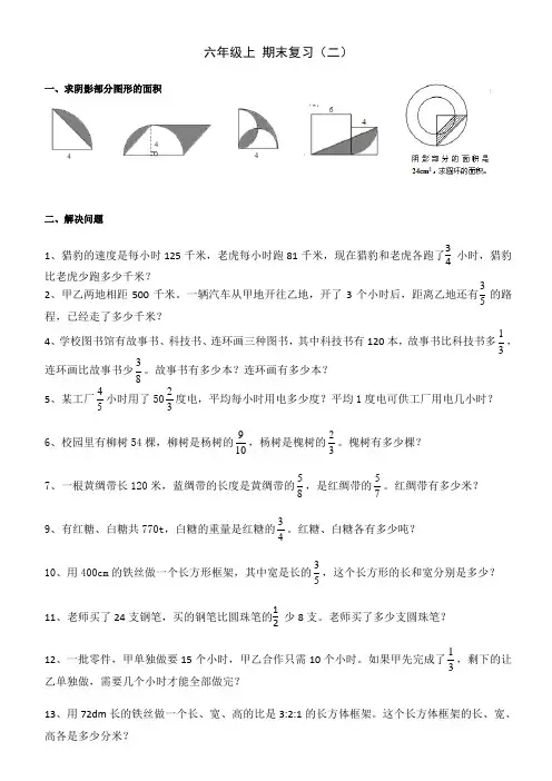 新人教版六年级数学上册期末解决问题专项复习