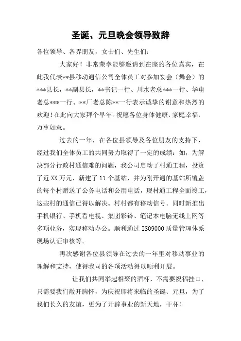 圣诞、元旦晚会领导致辞