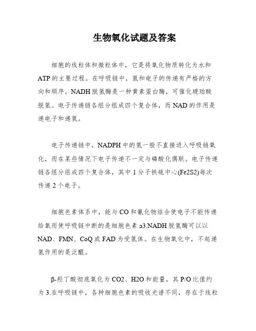 生物氧化试题及答案