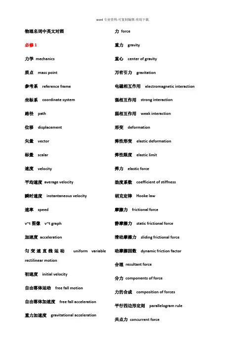 物理名词中英文对照