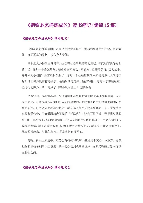 《钢铁是怎样炼成的》读书笔记(集锦15篇)