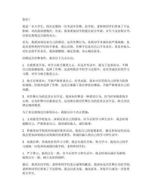 大学处分申请检讨书范文