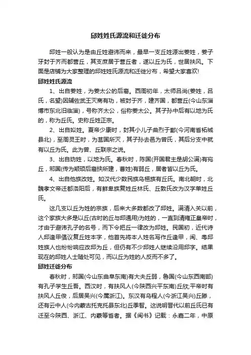 邱姓姓氏源流和迁徙分布