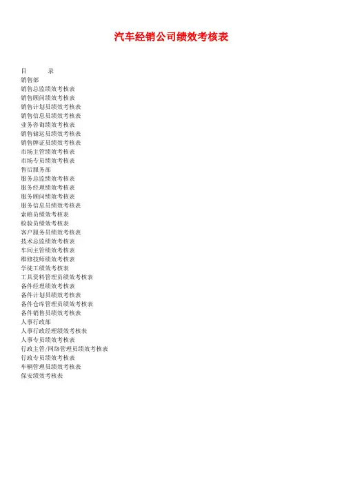汽车经销公司绩效考核表