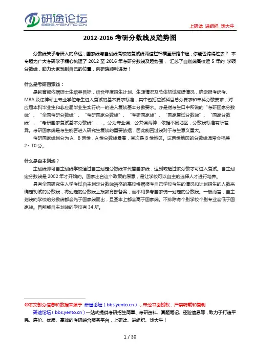 2012-2016考研分数线及趋势图