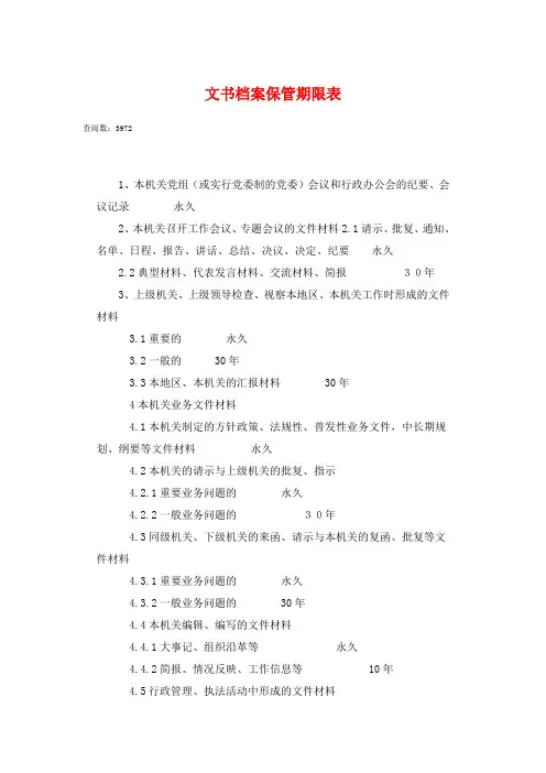 文书档案保管期限表