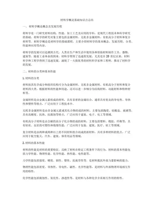 材料学概论基础知识点总结