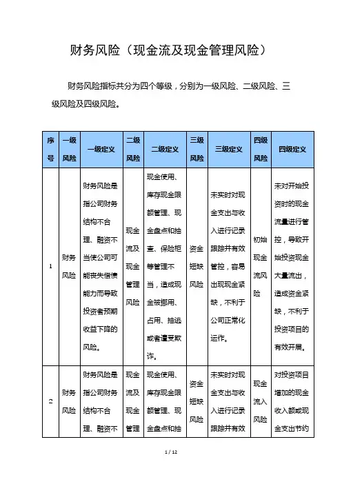 财务风险(现金流及现金管理风险)