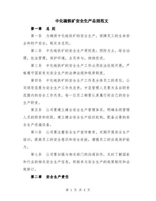 中化硫铁矿安全生产总则范文