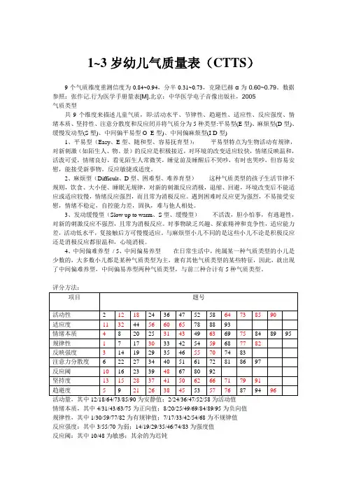 1~3岁幼儿气质量表CTTS