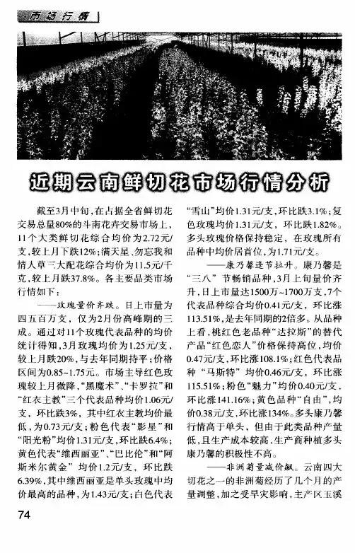 近期云南鲜切花市场行情分析