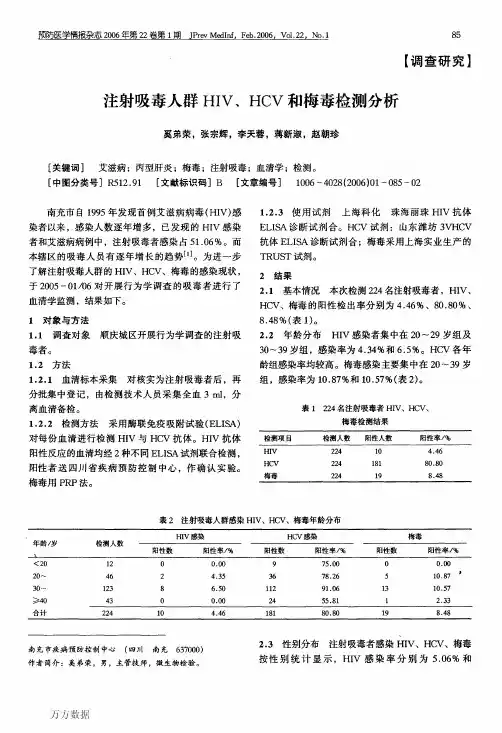 注射吸毒人群HIV、HCV和梅毒检测分析