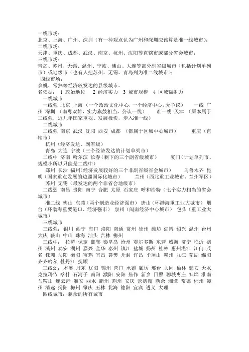 中国的一线二线三线城市名单大全城市排名