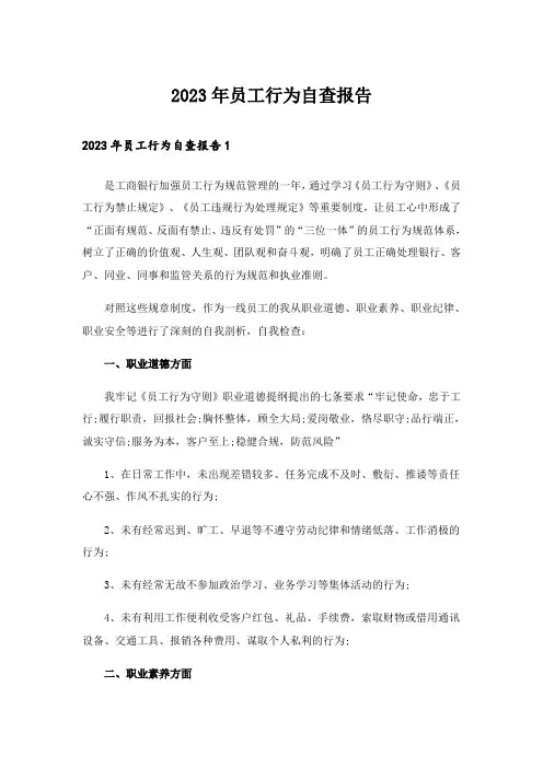 2023年员工行为自查报告